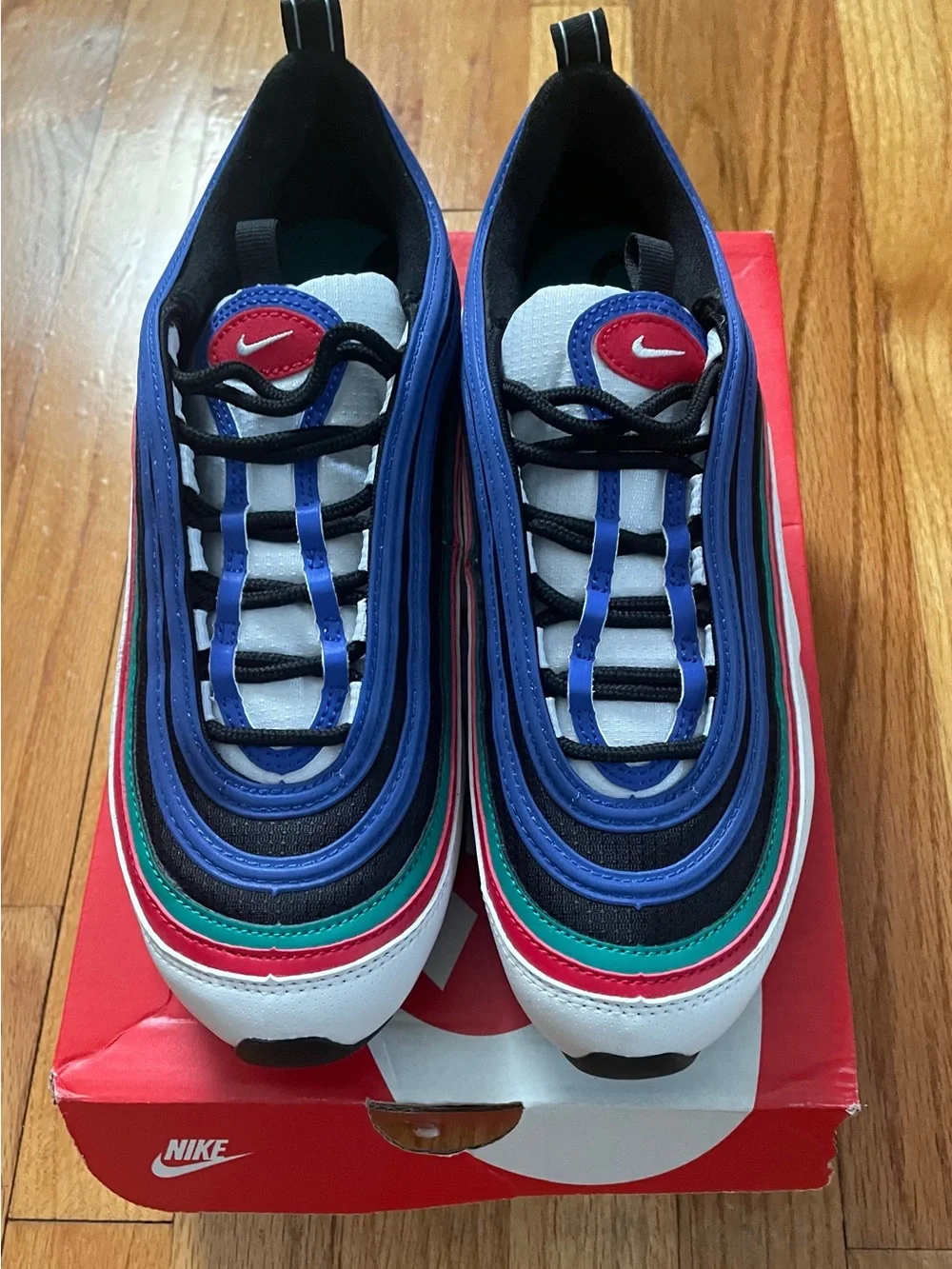 NWB Nike Air Max ‘97 Red Black White Blue Green Sneakers Youth Size 6.5